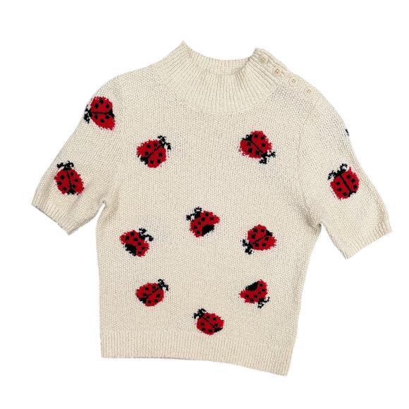 Anthropologie Maeve Ladybug Short Puff Sleeve Sweater - Picture 7 of 8